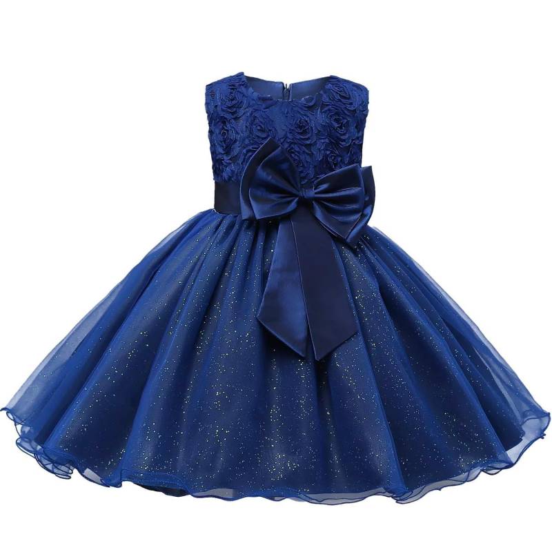 Abendkleid Mit Schleife Und Blumen - Blau (140) Mädchen Blau 140 von B2X