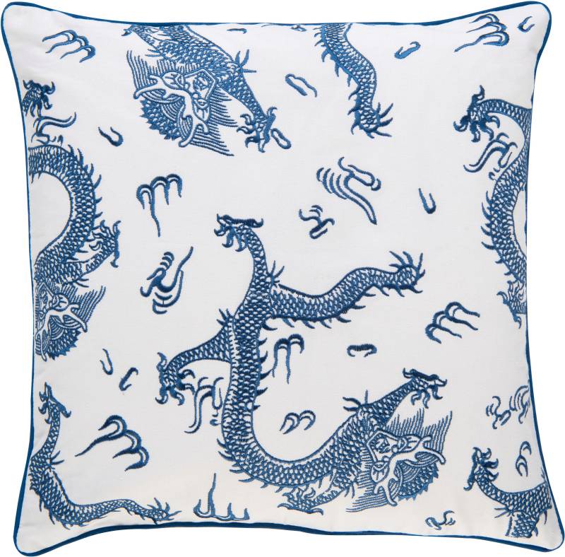 BARBARA Home Collection Dekokissen »Dragon 01 blau-weiss«, Kissenhülle ohne Füllung aus besticktem Leinwandgewebe, 50x50 cm von BARBARA Home Collection