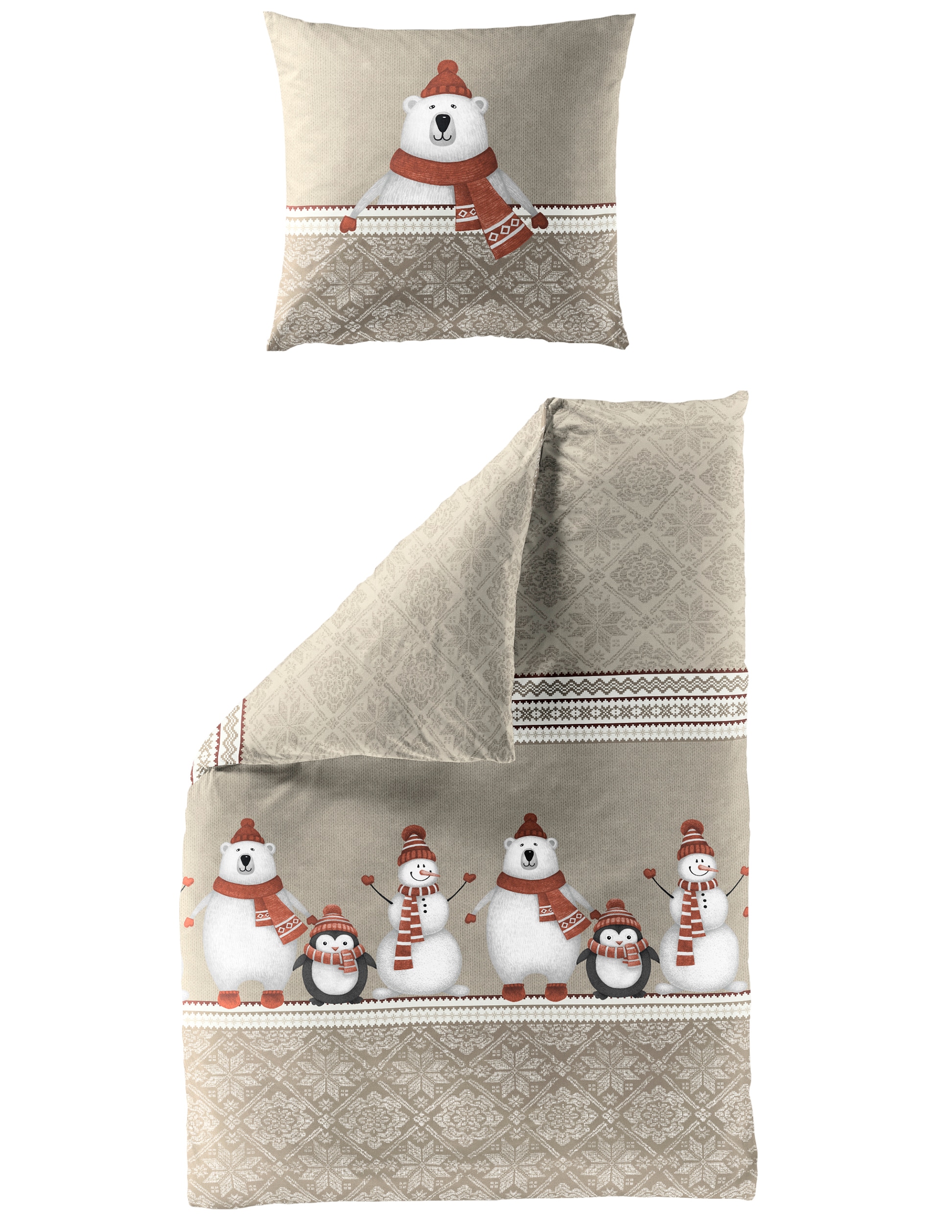 BIERBAUM Bettwäsche »Eisbären in Gr. 135x200 oder 155x220 cm, ideal für Weihnachten«, Biber kuschelig warm im Winter, Weihnachtsbettwäsche, Winter von BIERBAUM