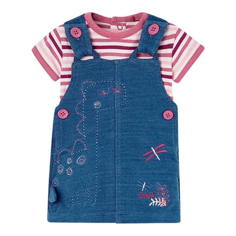 2-tlg. Set Body kurzarm und Sweatdenim-Latzkleid Giraffe von BOBOLI