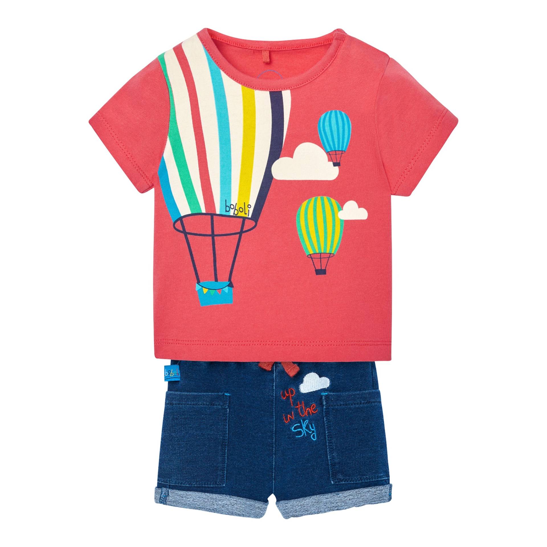 2-tlg. Set T-Shirt und Jeans-Shorts Heißluftballons von BOBOLI