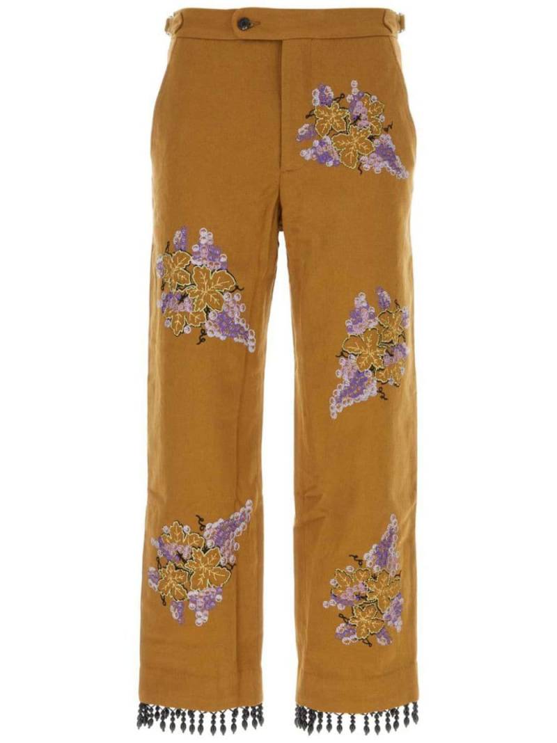 BODE Biscuit floral-embroidery cotton trousers - Brown von BODE