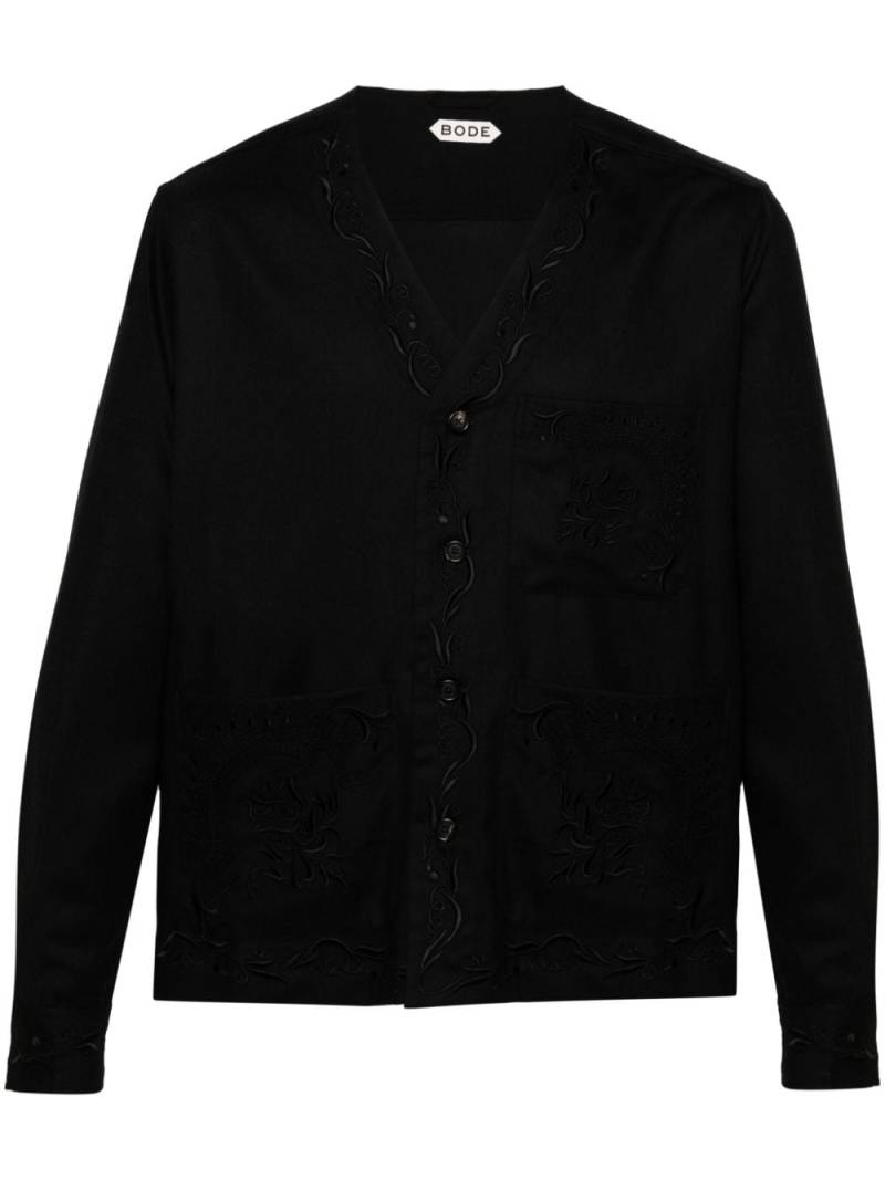 BODE Dumas floral-embroidered twill overshirt - Black von BODE