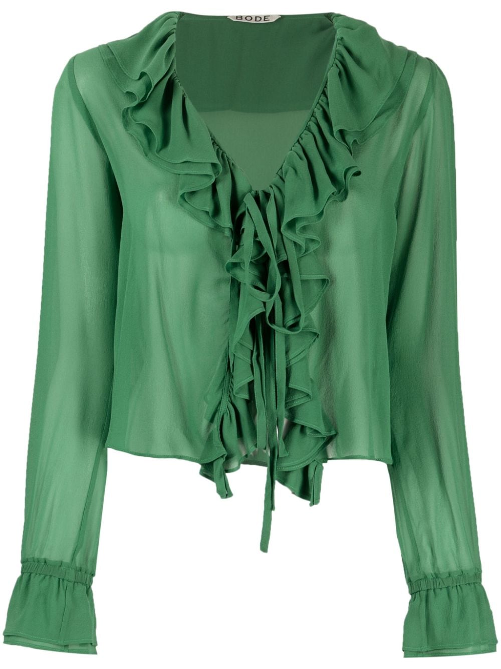 BODE Flounce ruffled sheer silk blouse - Green von BODE