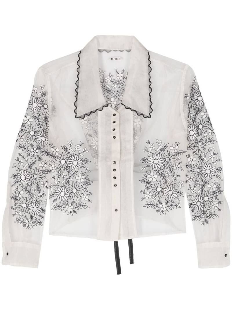 BODE floral-embroidered silk blouse - White von BODE