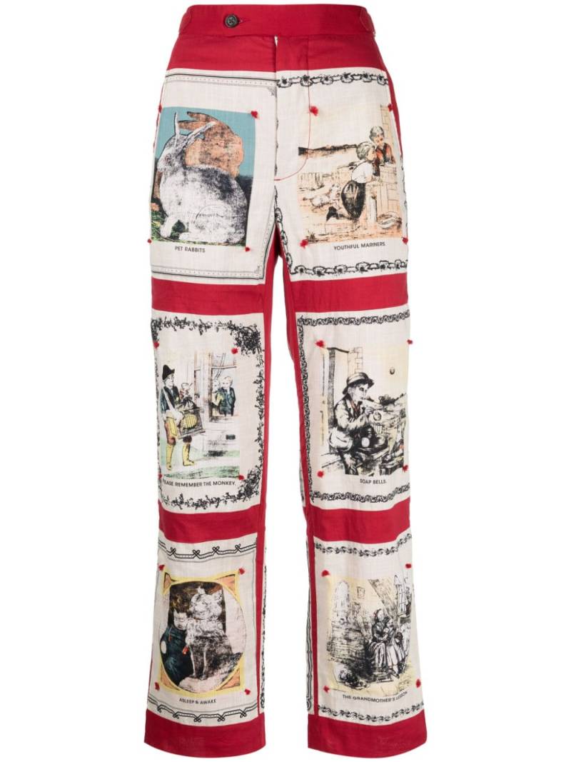 BODE graphic-print cotton high-waisted trousers - Red von BODE