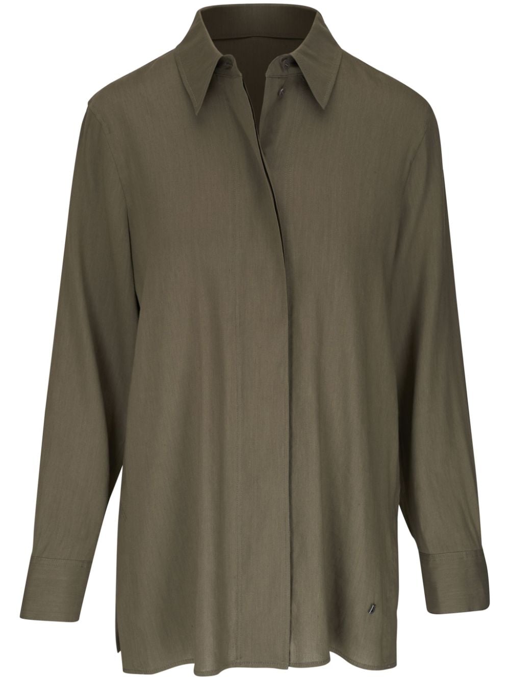 BOGNER oversized-pointed collar linen-blend shirt - Green von BOGNER