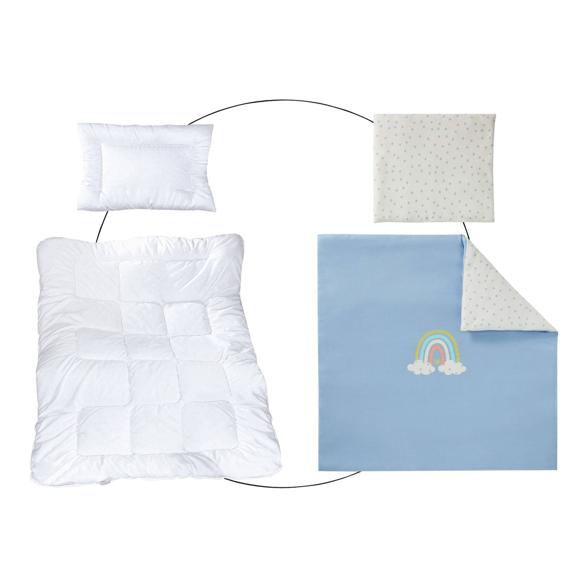 Bundle Baby-Betten-Set inkl. Bettwäsche Regenbogen 80x80 cm von BORNINO HOME