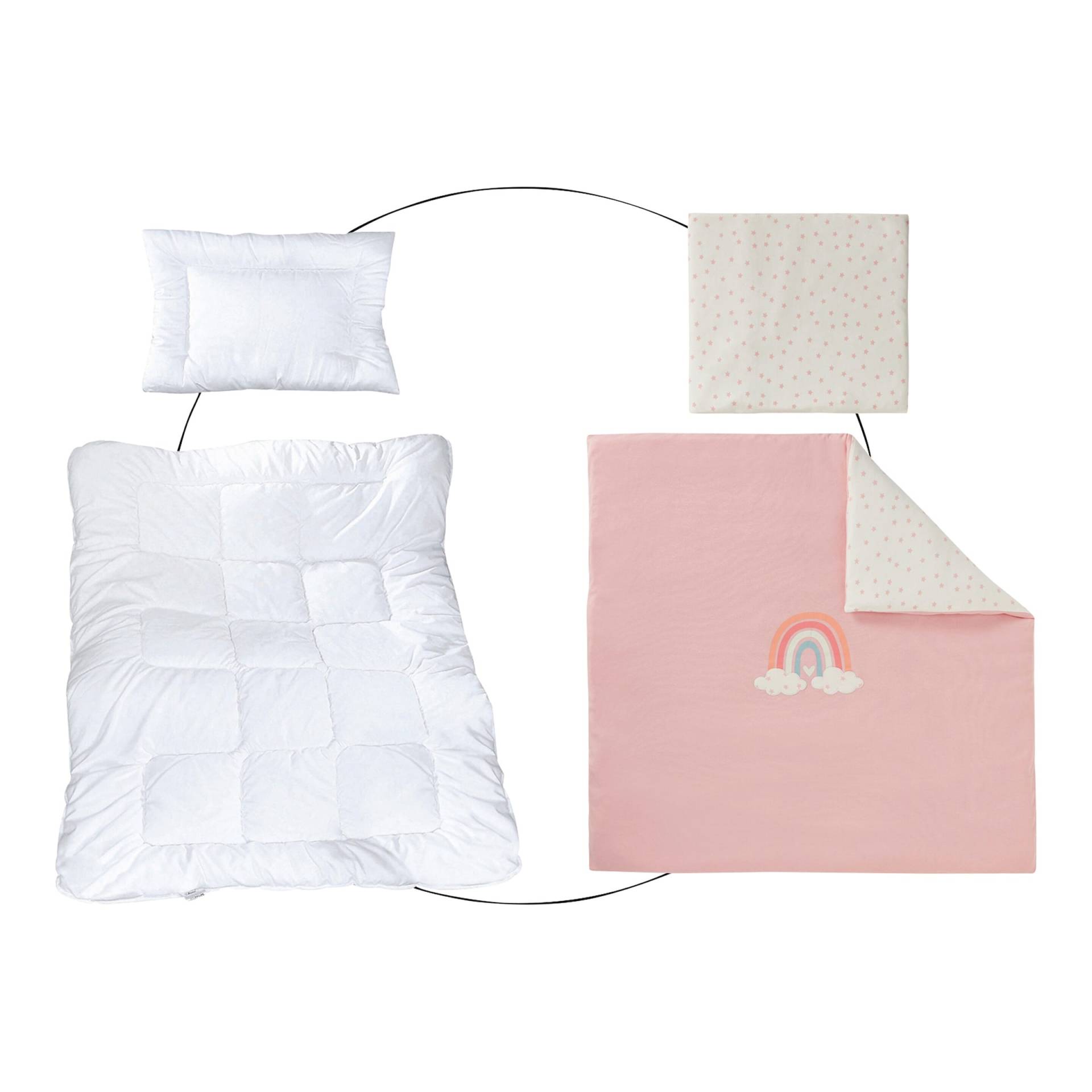 Bundle Baby-Betten-Set inkl. Bettwäsche Regenbogen 80x80 cm von BORNINO HOME