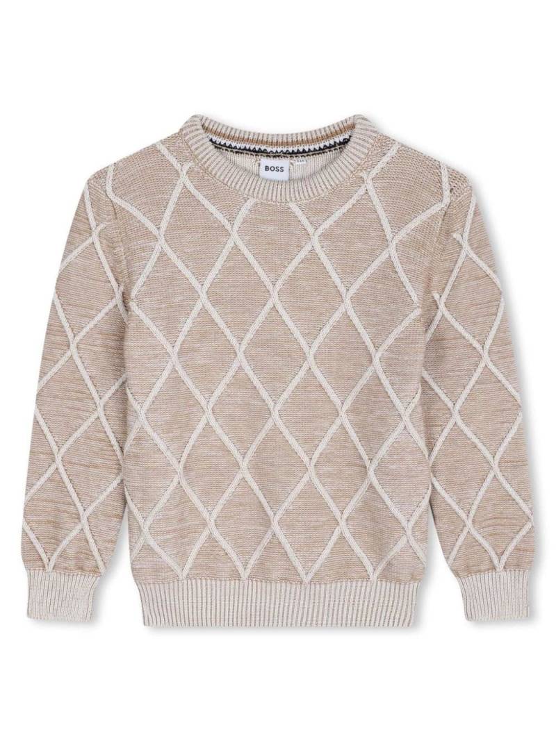 BOSS Kidswear diamond-pattern cotton jumper - Neutrals von BOSS Kidswear