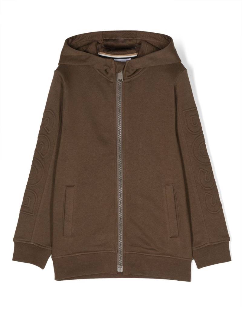 BOSS Kidswear embossed-logo zipped hoodie - Brown von BOSS Kidswear