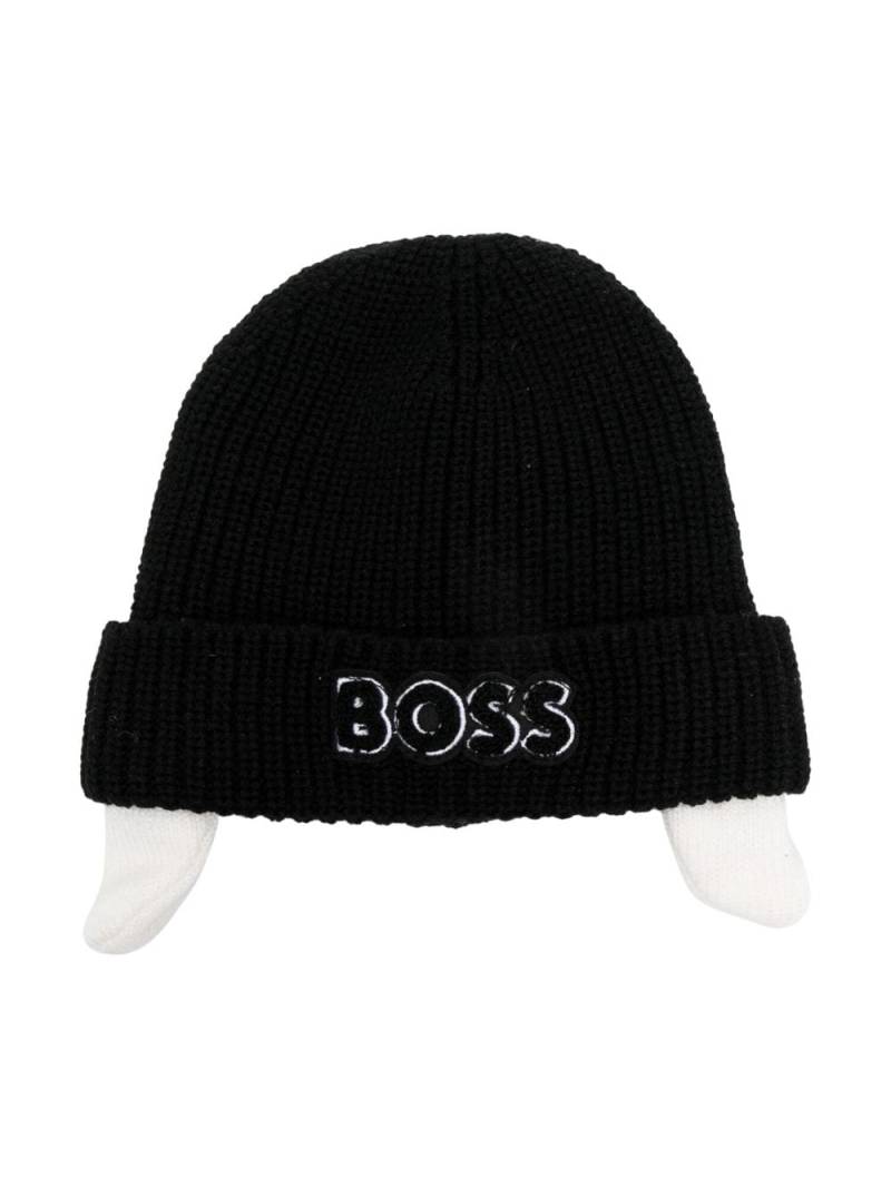 BOSS Kidswear embroidered-logo ribbed knit beanie - Black von BOSS Kidswear