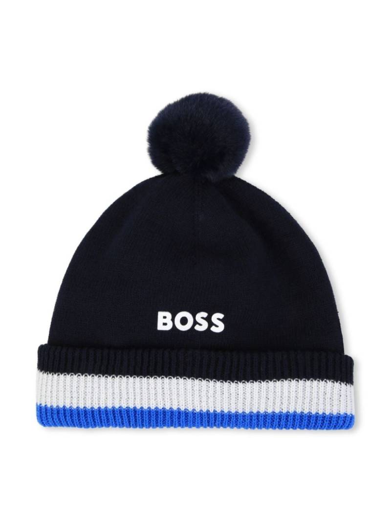 BOSS Kidswear knitted cotton beanie hat - Blue von BOSS Kidswear