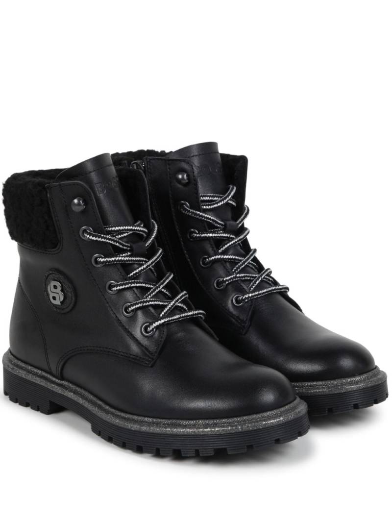 BOSS Kidswear lace-up leather combat boots - Black von BOSS Kidswear