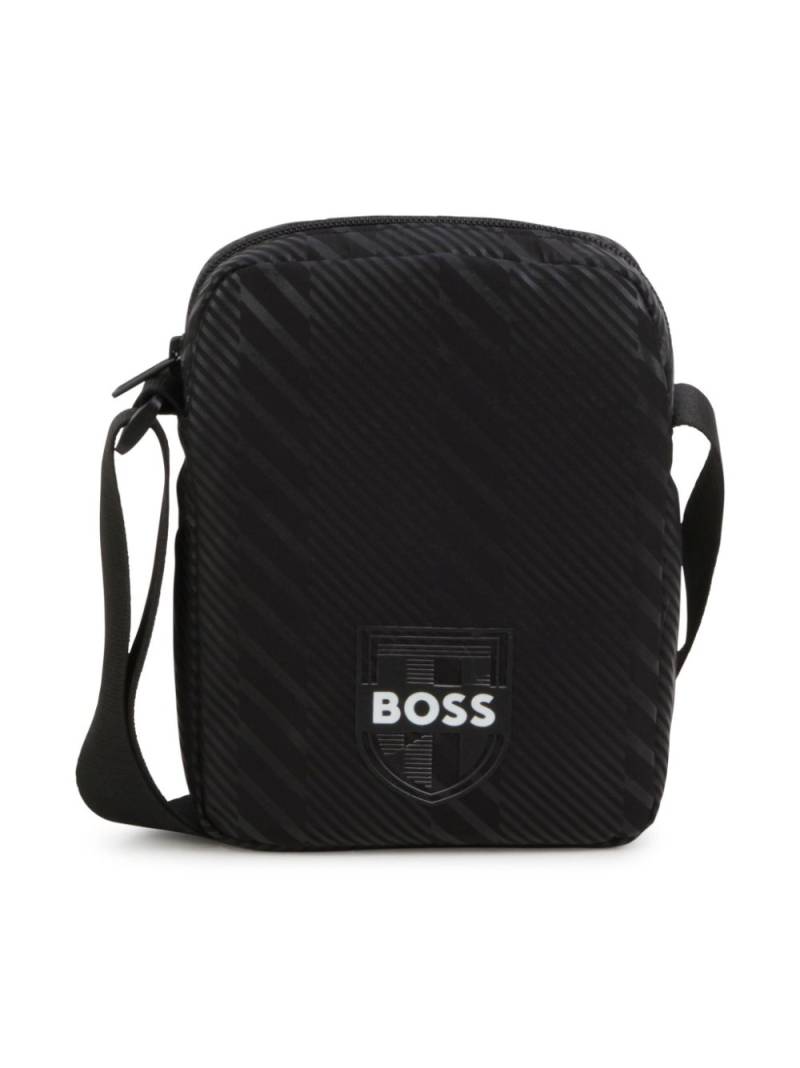 BOSS Kidswear logo-appliqué striped shoulder bag - Black von BOSS Kidswear