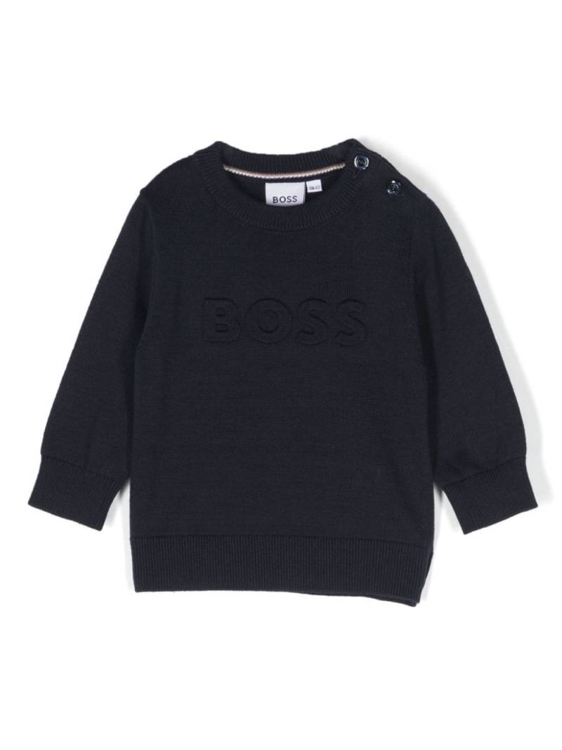 BOSS Kidswear logo-embossed cotton crew-neck jumper - Blue von BOSS Kidswear