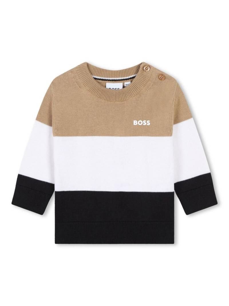 BOSS Kidswear logo-embroidered colourblock jumper - Neutrals von BOSS Kidswear