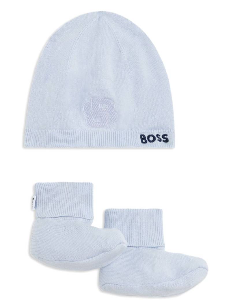 BOSS Kidswear logo-embroidered cotton beanie set - Blue von BOSS Kidswear