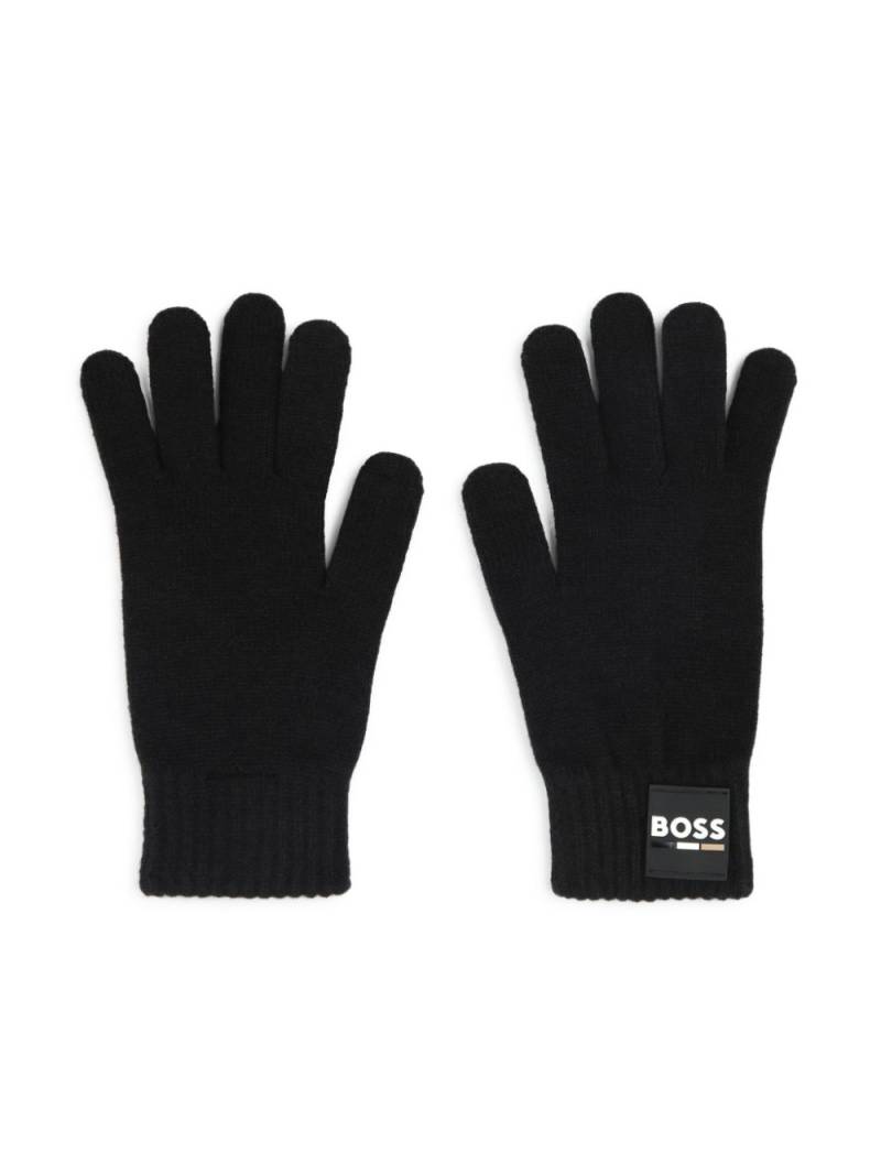 BOSS Kidswear logo-patch ribbed gloves - Black von BOSS Kidswear