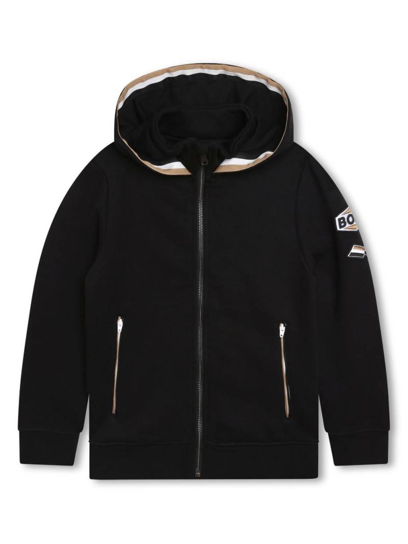 BOSS Kidswear logo-patch zip-up hoodie - Black von BOSS Kidswear