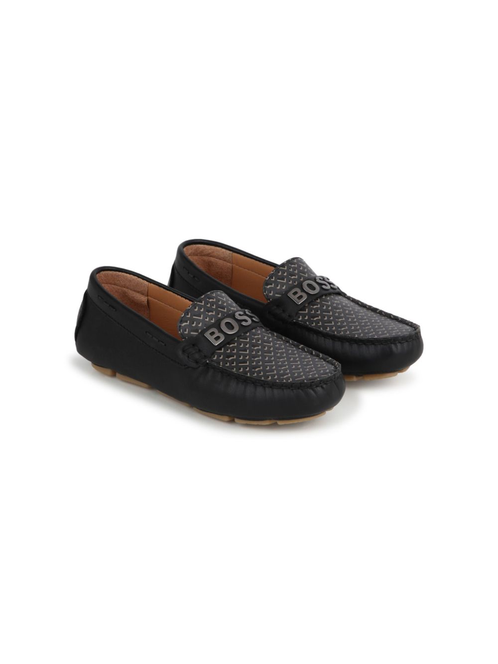 BOSS Kidswear logo-plaque leather loafers - Black von BOSS Kidswear