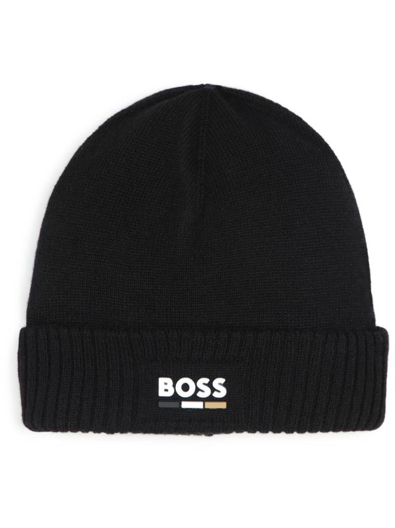 BOSS Kidswear logo-print knitted beanie - Black von BOSS Kidswear