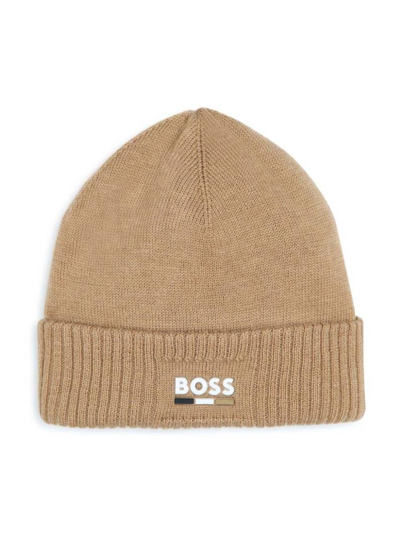 BOSS Kidswear logo-print knitted beanie - Neutrals von BOSS Kidswear