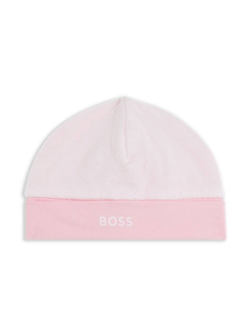 BOSS Kidswear logo-print velvet beanie - Pink von BOSS Kidswear