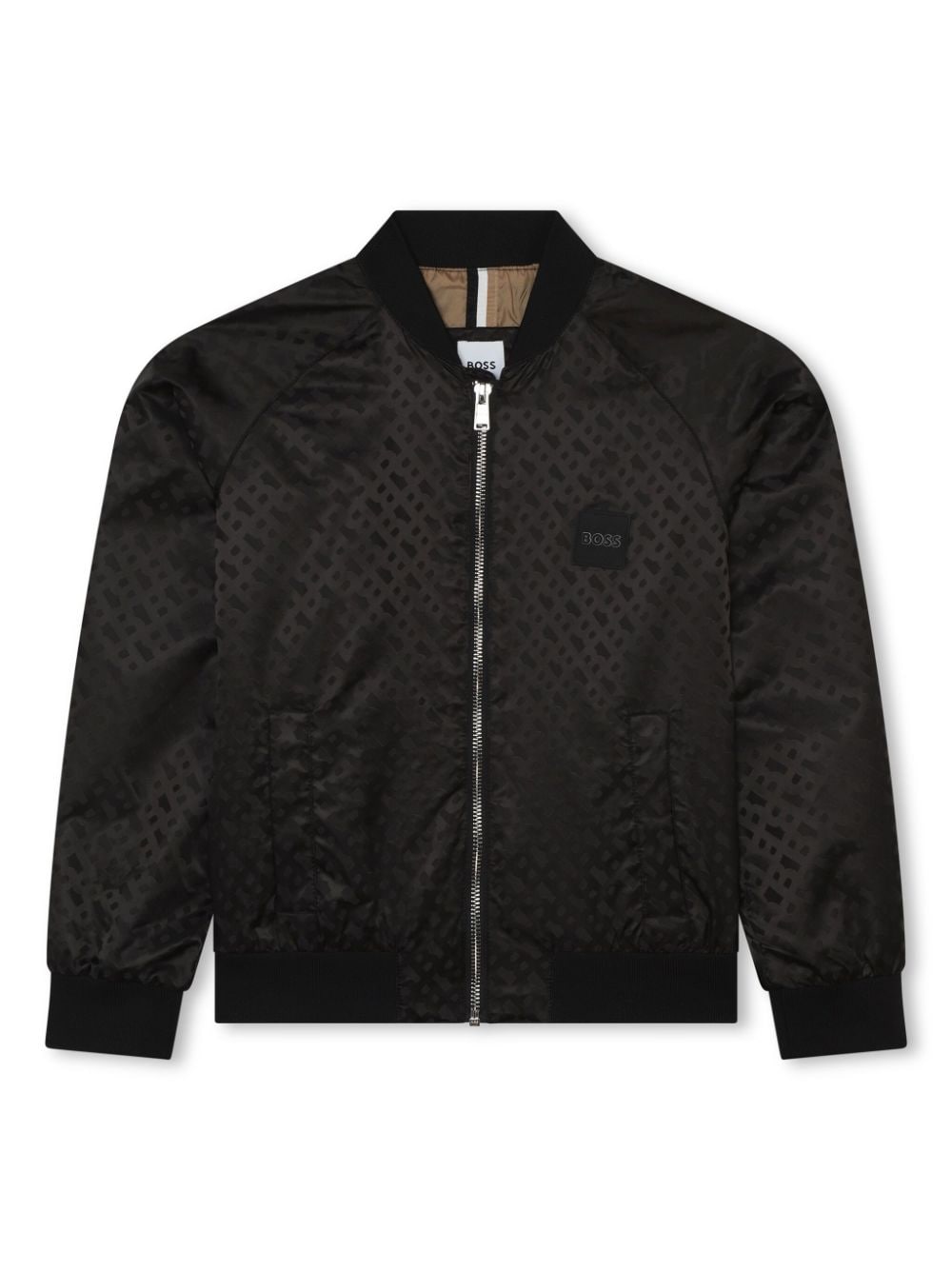 BOSS Kidswear monogram-jacquard zipped bomber jacket - Black von BOSS Kidswear