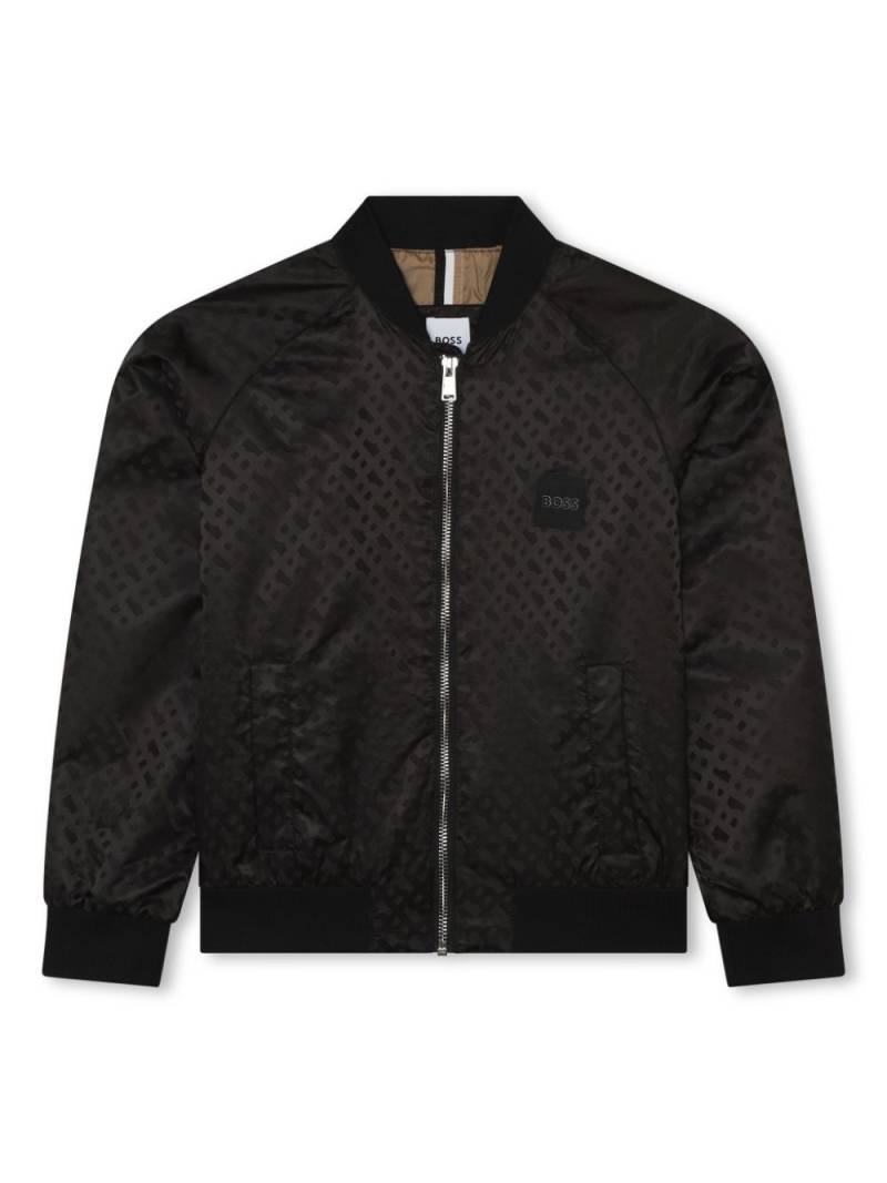 BOSS Kidswear monogram-jacquard zipped bomber jacket - Black von BOSS Kidswear