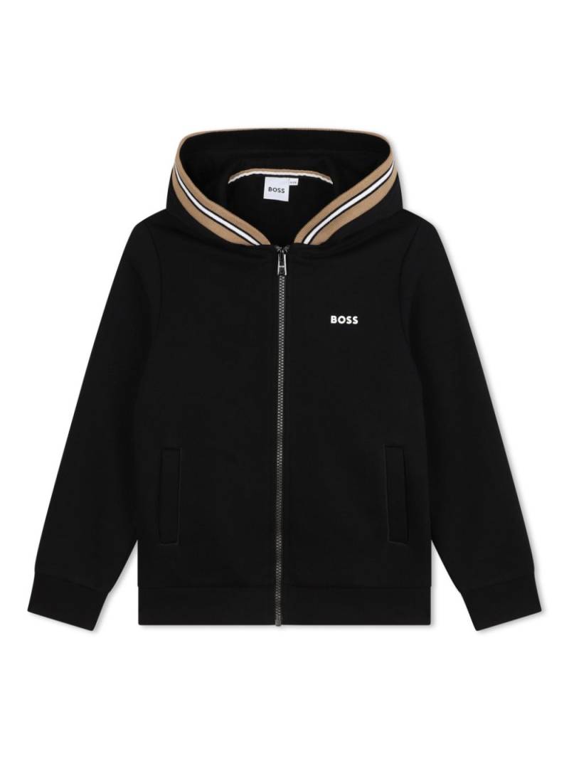 BOSS Kidswear stripe-detail zip-up hoodie - Black von BOSS Kidswear