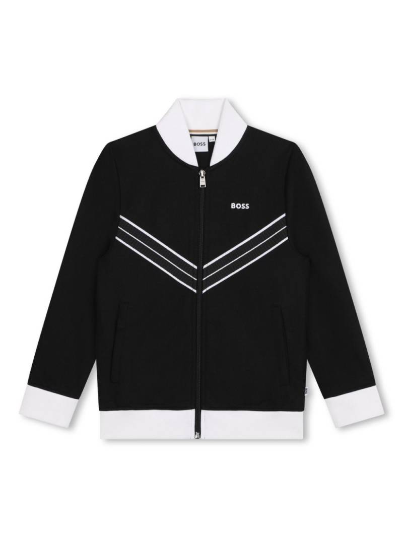 BOSS Kidswear striped appliqué zipped cardigan - Black von BOSS Kidswear