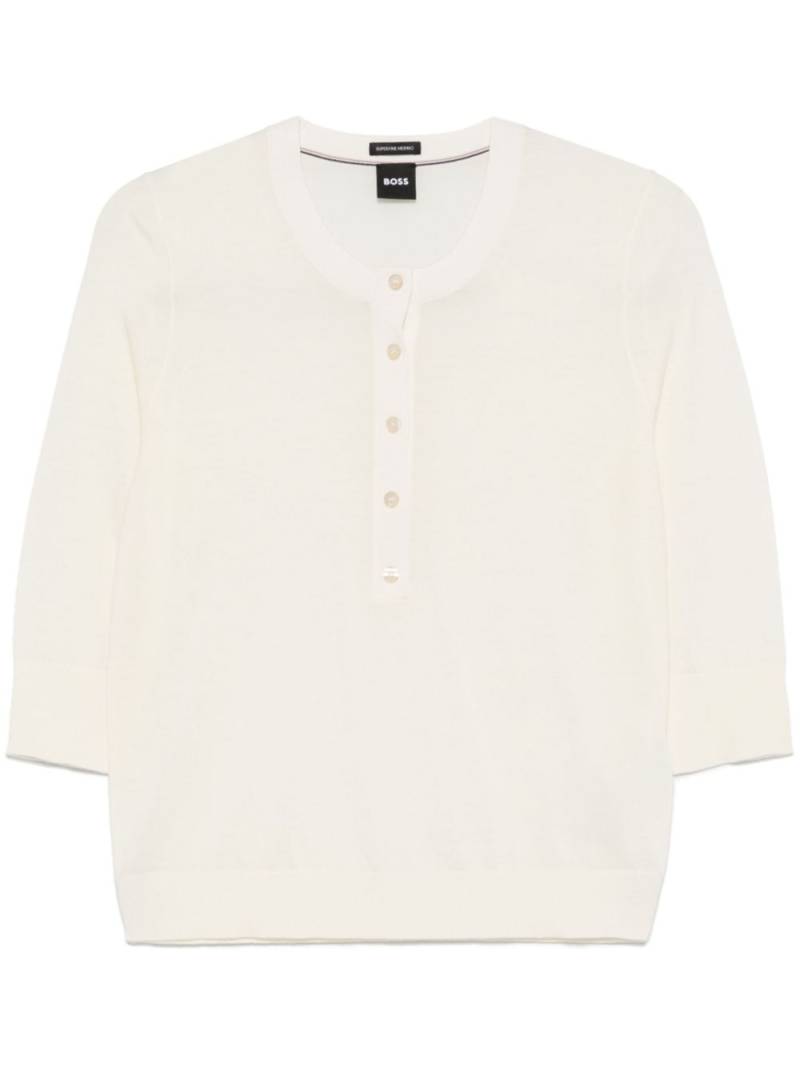 BOSS Henley-neck sweater - White von BOSS