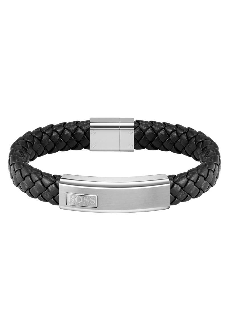 BOSS Armband »Schmuck Edelstahl Armschmuck Lederarmband LANDER«, mit Zirkonia (synth.) von BOSS