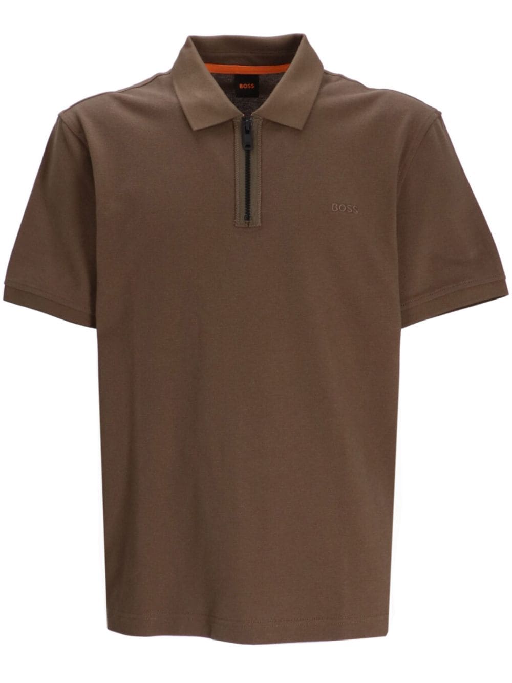 BOSS Pezip cotton polo shirt - Brown von BOSS