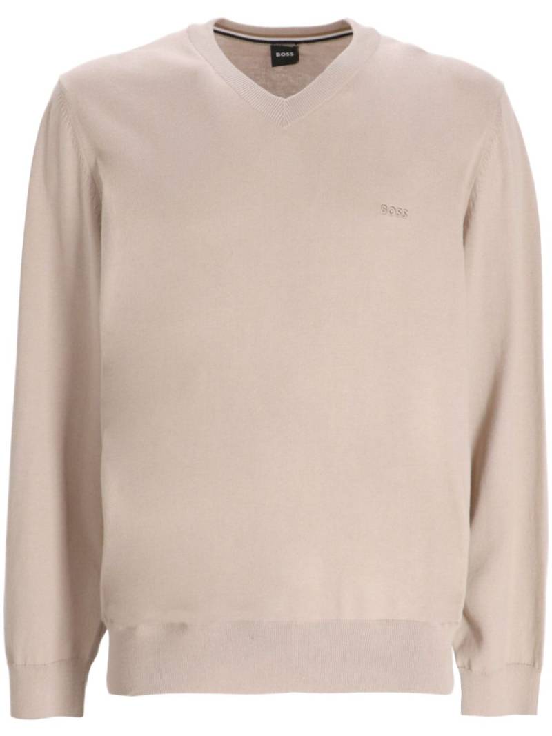 BOSS V-neck cotton jumper - Neutrals von BOSS