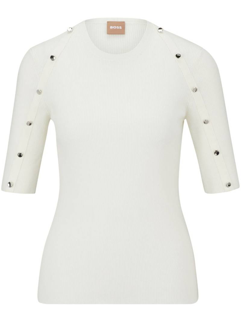 BOSS decorative-button ribbed-knit top - White von BOSS