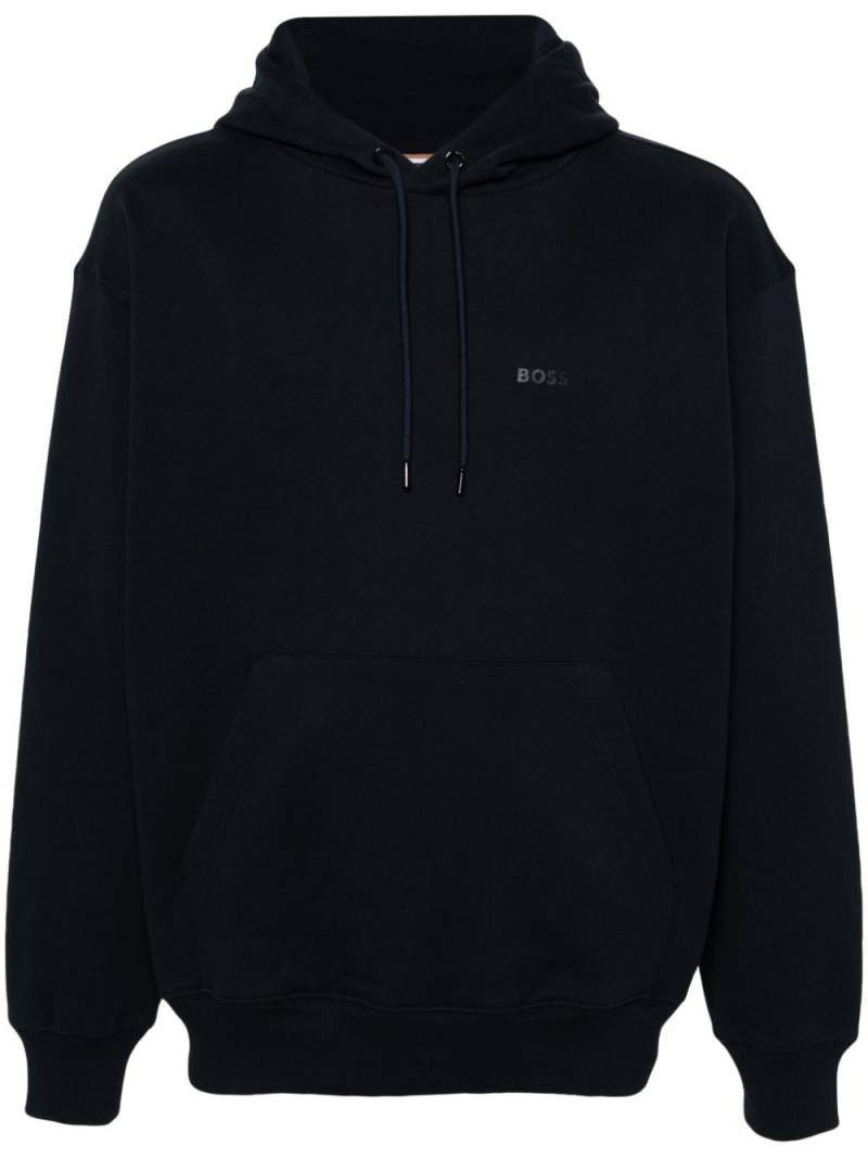 BOSS embossed-logo cotton hoodie - Blue von BOSS