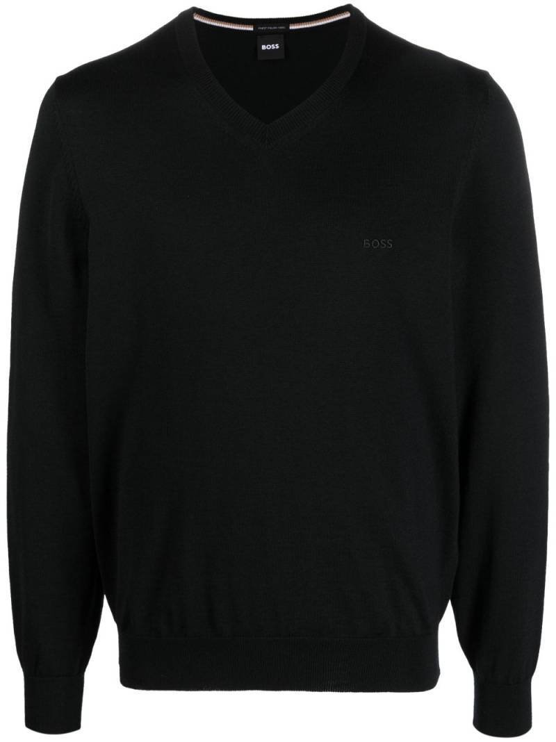 BOSS embroidered-logo V-neck jumper - Black von BOSS