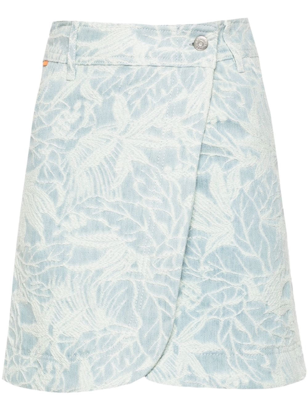 BOSS floral-jacquard denim wrap skirt - Blue von BOSS