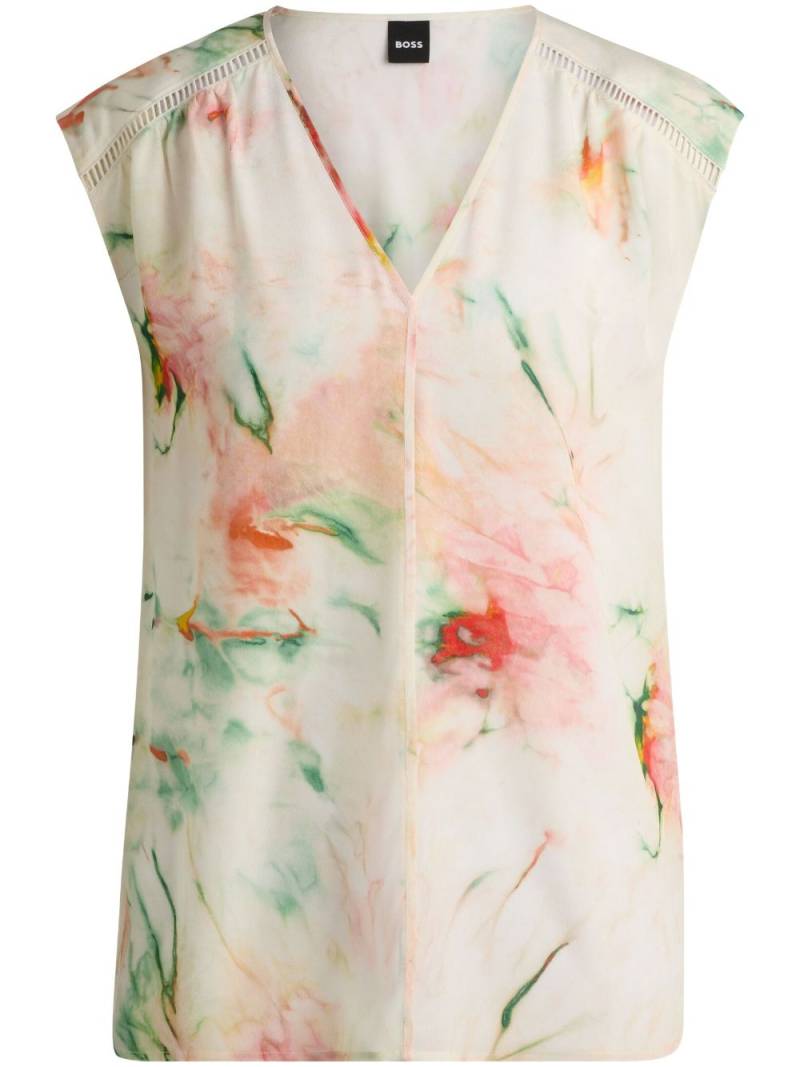 BOSS floral-print silk blouse - Neutrals von BOSS