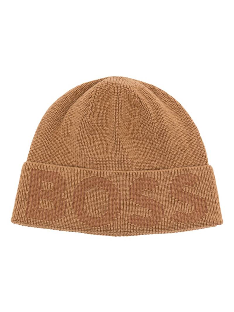 BOSS jacquard-logo knitted beanie - Brown von BOSS