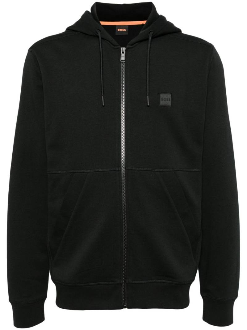 BOSS logo-appliqué cotton hoodie - Black von BOSS