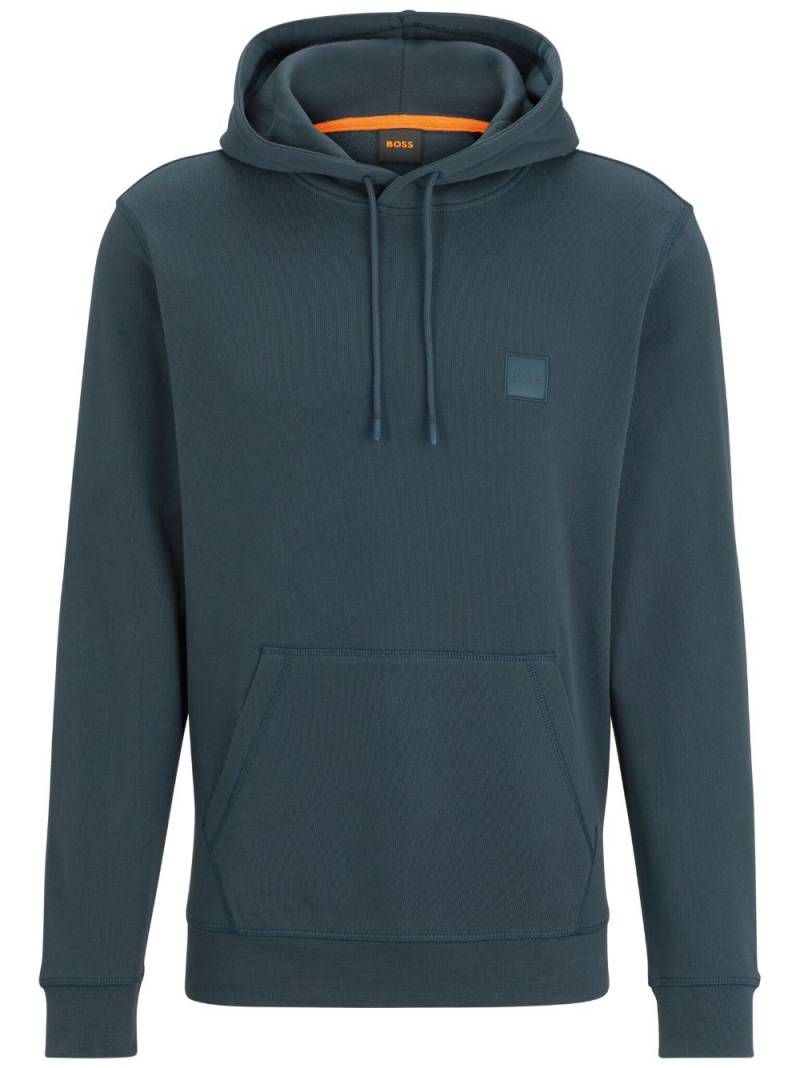 BOSS logo-appliqué cotton hoodie - Blue von BOSS