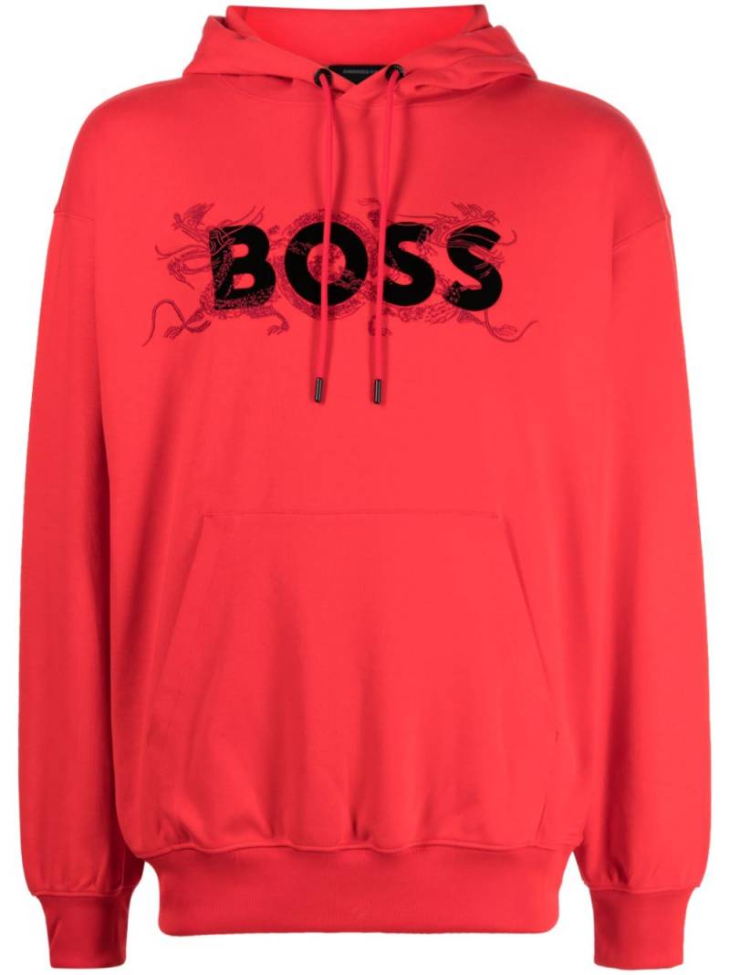 BOSS logo-appliqué drawstring hoodie - Red von BOSS