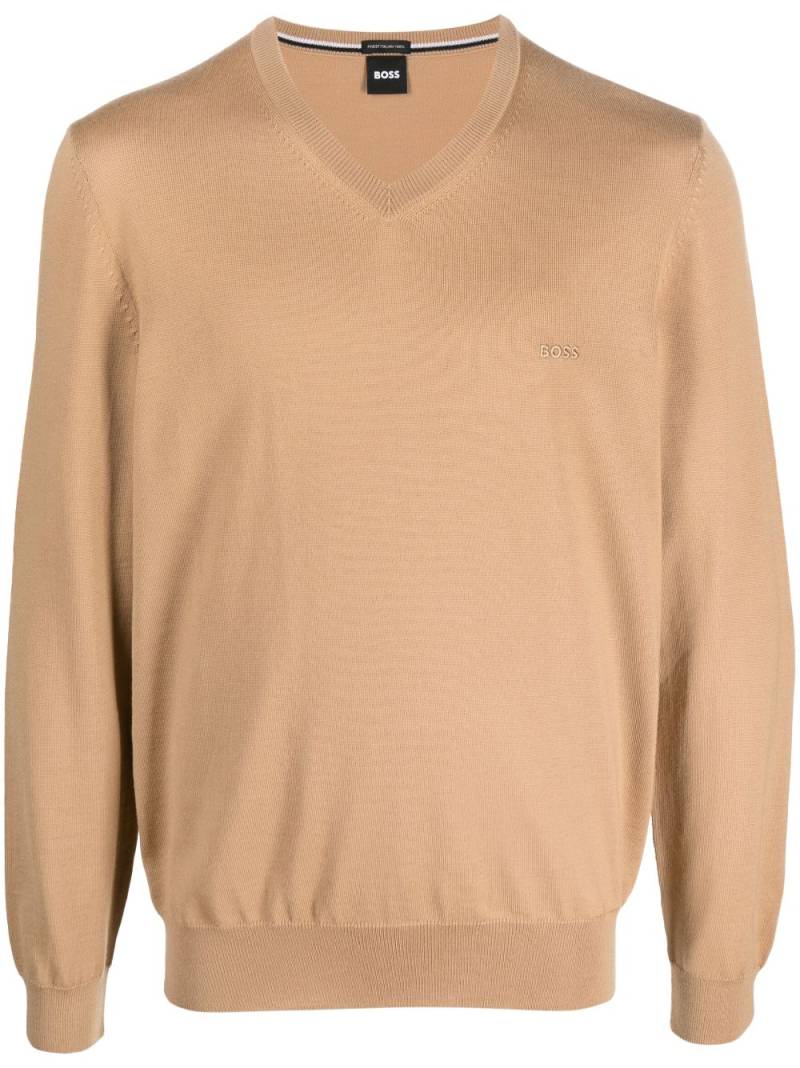 BOSS logo-embroidered V-neck jumper - Neutrals von BOSS