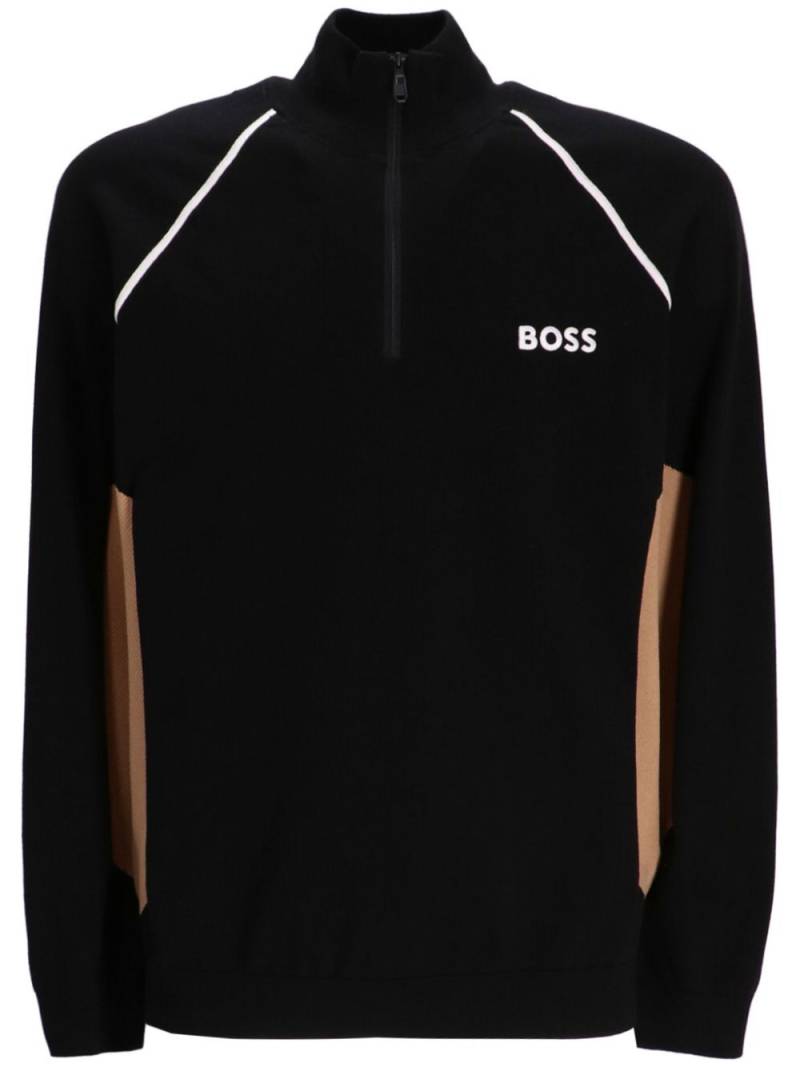 BOSS logo-embroidered colour-block sweater - Black von BOSS