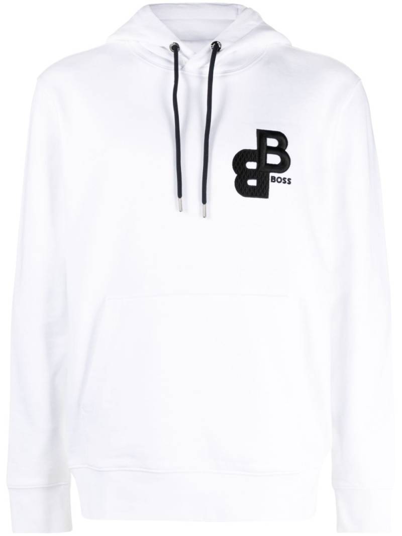 BOSS logo-embroidered cotton hoodie - White von BOSS