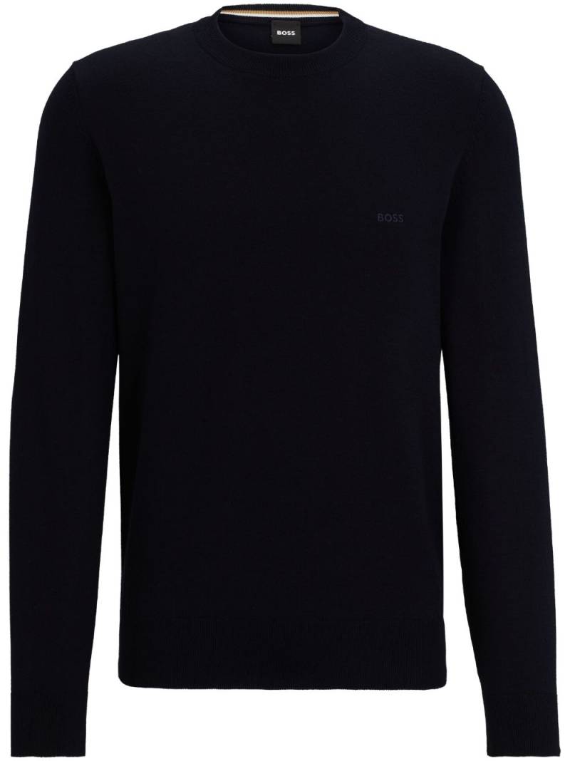 BOSS logo-embroidered cotton jumper - Blue von BOSS