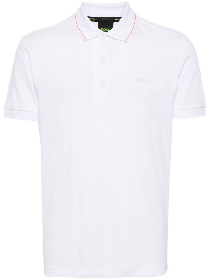 BOSS logo-embroidered cotton polo shirt - White von BOSS